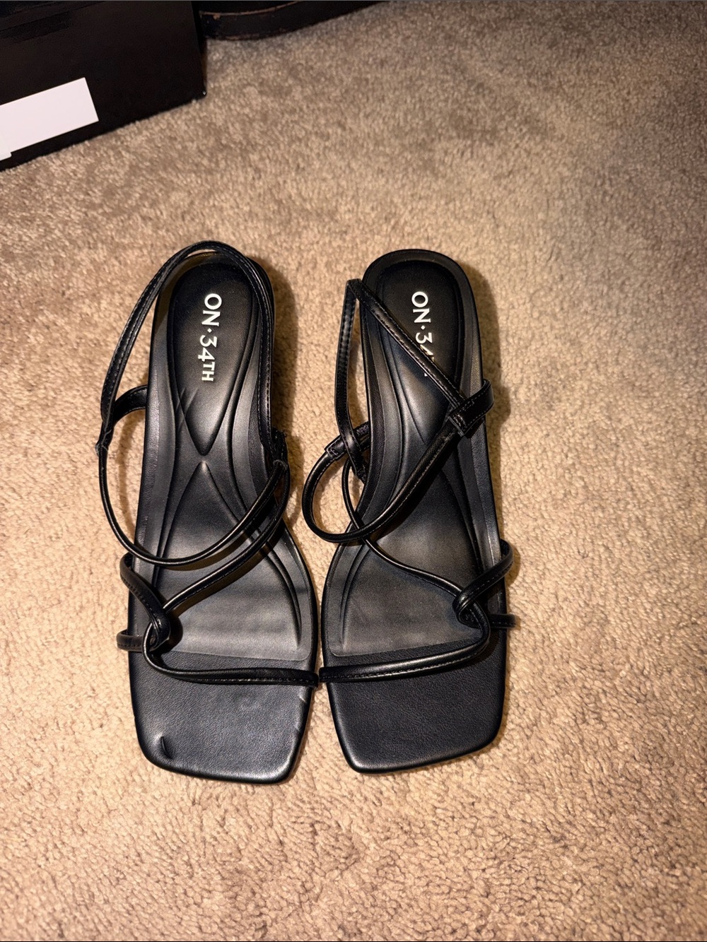 ON-34TH Black Strappy Square-Toe Heeled Sandals